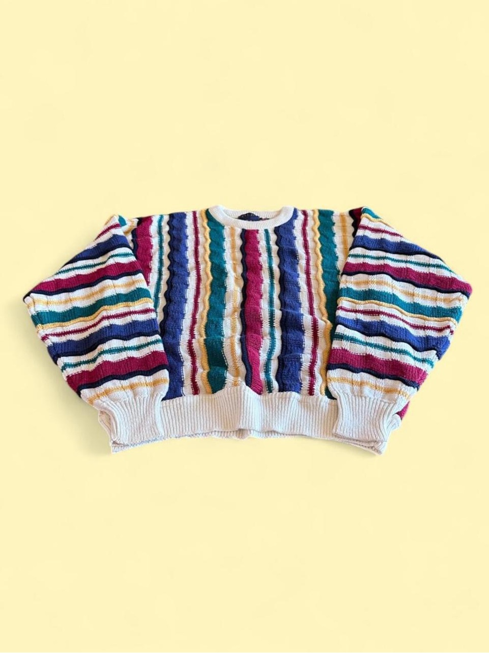 Vintage Old Glory Coogi Style 3D Textured Knit Sweater Made USA Men’s Size M